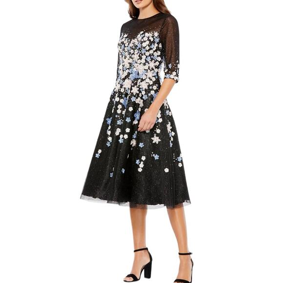Mac Duggal Dresses & Skirts - NWT MAC DUGGAL Black Floral Embroidered A-line Tea Length Cocktail Dress Women’s